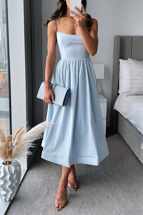 DONNELLA | SPAGHETTI STRAP A-LINE MIDI DRESS