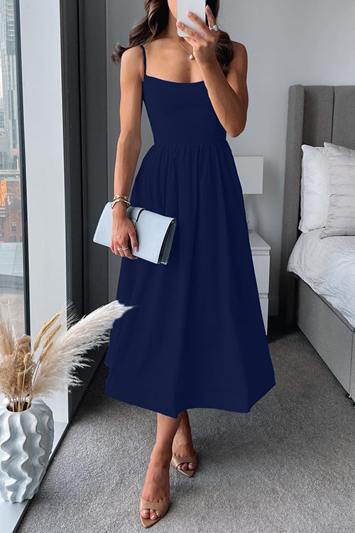 DONNELLA | SPAGHETTI STRAP A-LINE MIDI DRESS
