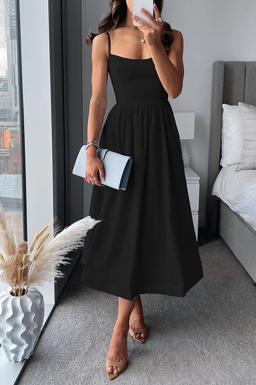 DONNELLA | SPAGHETTI STRAP A-LINE MIDI DRESS